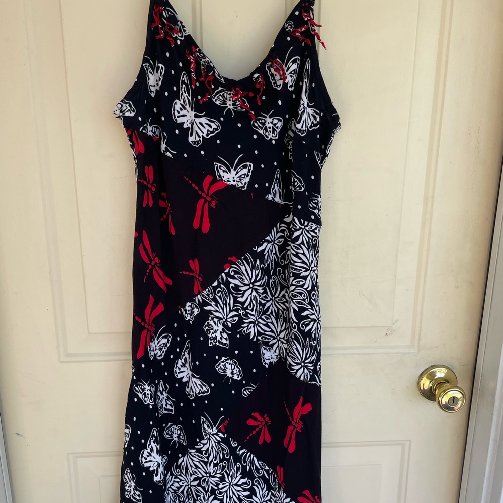 Tropical Tantrum Hawaii Batik Wax Art Dress Black Red Dragonfly Hand painted L